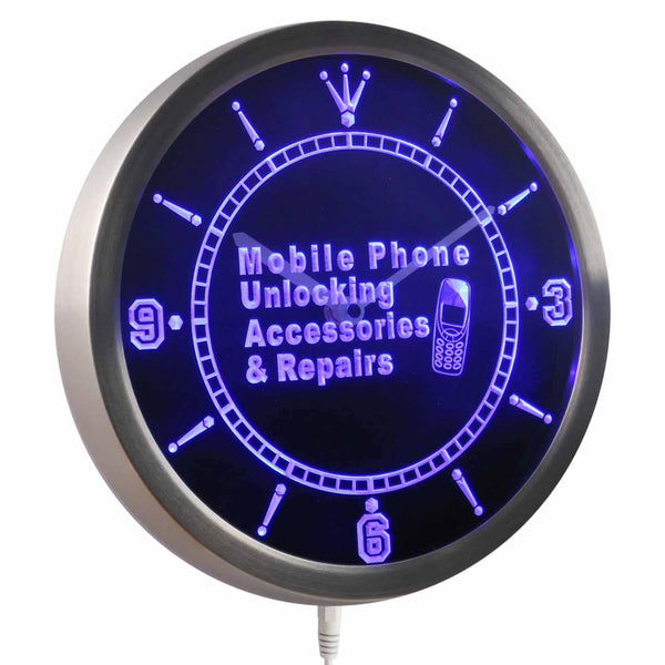 ADVPRO Mobile Phone Unlock Accessories Repairs Neon Sign LED Wall Clock nc0393 - Blue