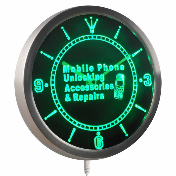 ADVPRO Mobile Phone Unlock Accessories Repairs Neon Sign LED Wall Clock nc0393 - Green