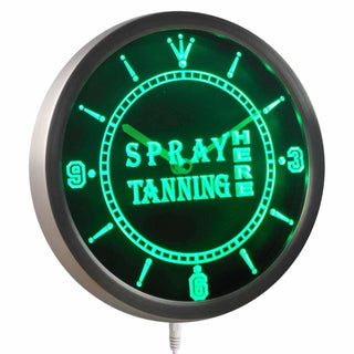 ADVPRO Spray Tanning Open Here Neon Sign LED Wall Clock nc0394 - Green