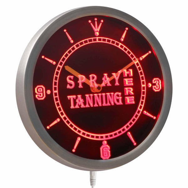 ADVPRO Spray Tanning Open Here Neon Sign LED Wall Clock nc0394 - Red
