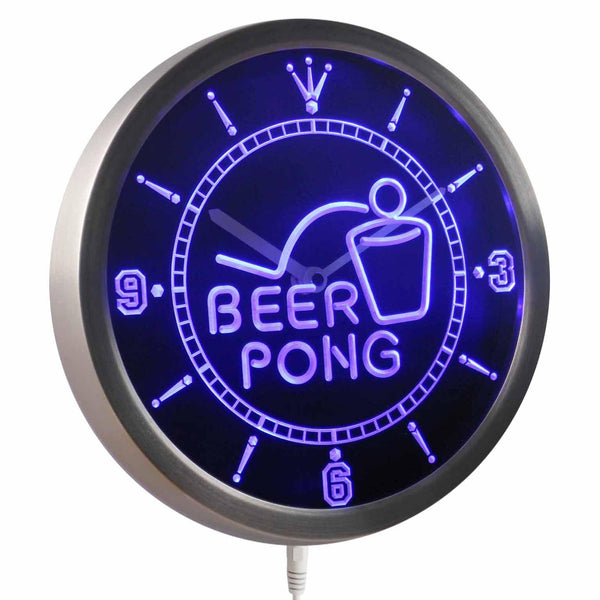 ADVPRO Beer Pong Bar Game Sport Club Neon Sign LED Wall Clock nc0395 - Blue