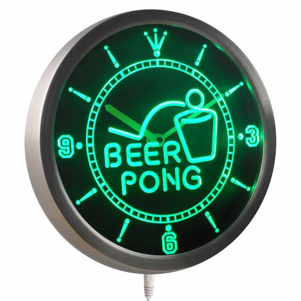 ADVPRO Beer Pong Bar Game Sport Club Neon Sign LED Wall Clock nc0395 - Green