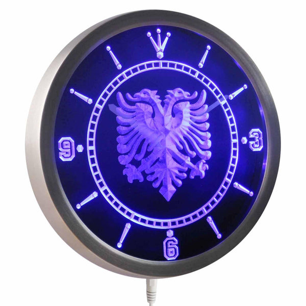 ADVPRO Albanian Eagle Bar Pub Neon Sign LED Wall Clock nc0400 - Blue