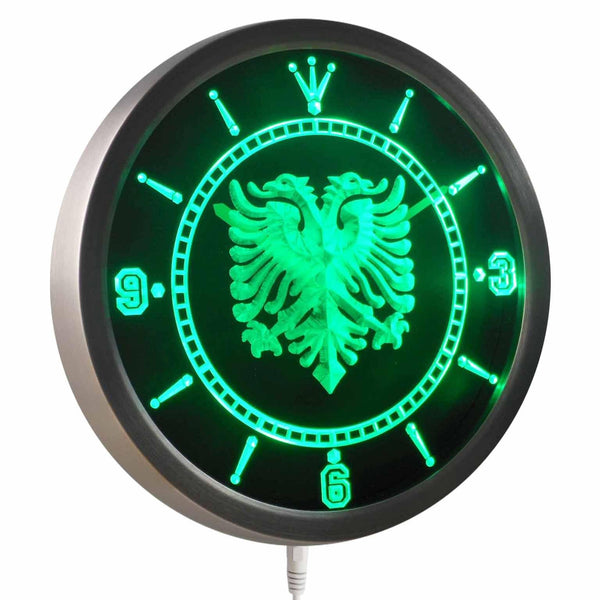 ADVPRO Albanian Eagle Bar Pub Neon Sign LED Wall Clock nc0400 - Green