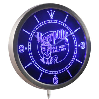 ADVPRO Beer Pong Get Your Balls Wet Bar Neon Sign LED Wall Clock nc0401 - Blue
