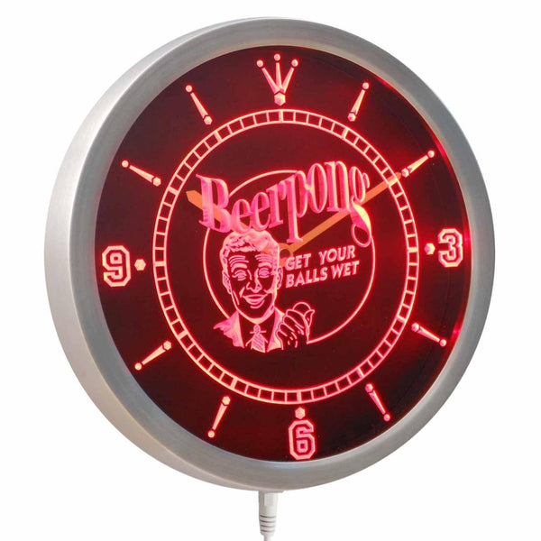 AdvPro - Beer Pong Get Your Balls Wet Bar Neon Sign LED Wall Clock nc0401 - Neon Clock