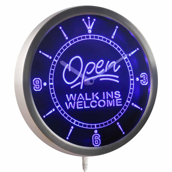 ADVPRO Open Walk Ins Welcome Barber Beauty Salon Neon Sign LED Wall Clock nc0403 - Blue