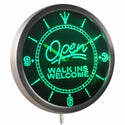ADVPRO Open Walk Ins Welcome Barber Beauty Salon Neon Sign LED Wall Clock nc0403 - Green