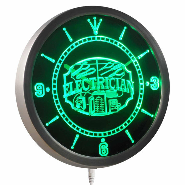 ADVPRO Electrician Worker Shop Display Repair Neon Sign LED Wall Clock nc0405 - Green