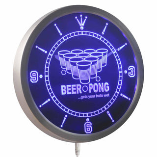 ADVPRO Beer Pong Game Sport Bar Room Neon Sign LED Wall Clock nc0407 - Blue