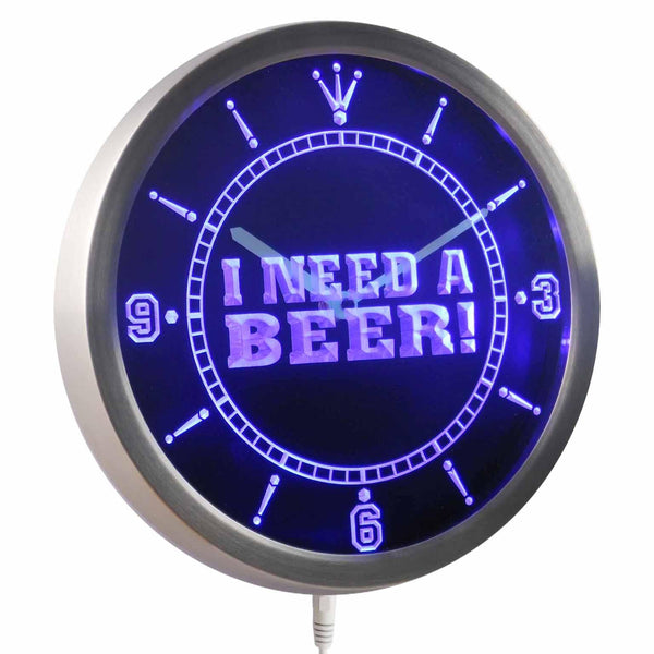 ADVPRO I Need a Beer Bar Pub Club Neon Sign LED Wall Clock nc0409 - Blue