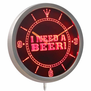 ADVPRO I Need a Beer Bar Pub Club Neon Sign LED Wall Clock nc0409 - Red