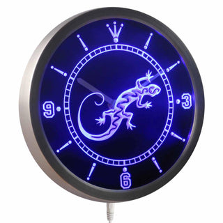 ADVPRO Gecko Lizard Display D?cor Bar Beer Neon Sign LED Wall Clock nc0414 - Blue