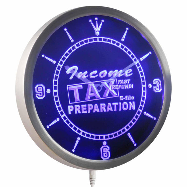 ADVPRO Income Tax Preparation e-File Service Neon Sign LED Wall Clock nc0415 - Blue
