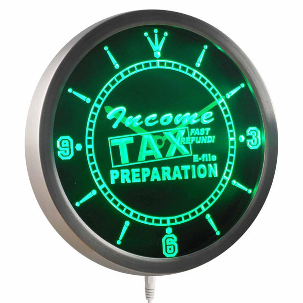 ADVPRO Income Tax Preparation e-File Service Neon Sign LED Wall Clock nc0415 - Green