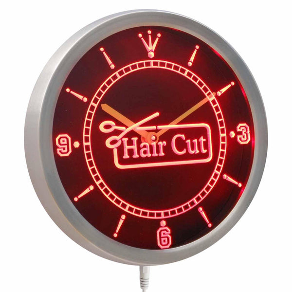 AdvPro - Hair Cut Scissor Barber Open Neon Sign LED Wall Clock nc0416 - Neon Clock
