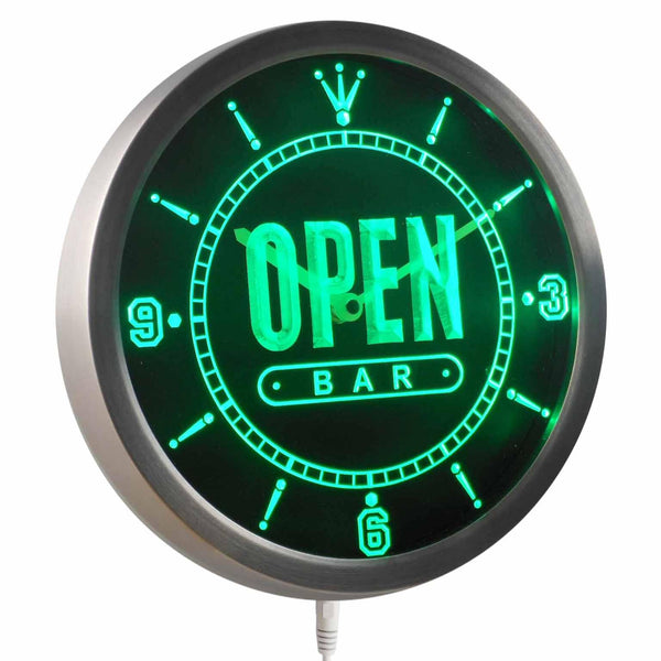 ADVPRO Open BAR Beer Home Neon Sign LED Wall Clock nc0420 - Green
