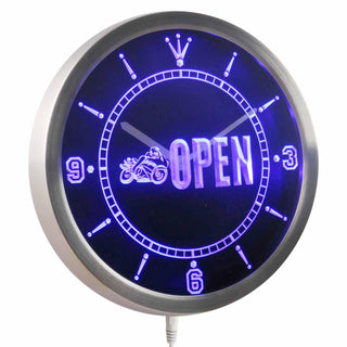 ADVPRO Motorcycle Biker Open Auto Shop Neon Sign LED Wall Clock nc0421 - Blue