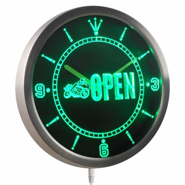 ADVPRO Motorcycle Biker Open Auto Shop Neon Sign LED Wall Clock nc0421 - Green