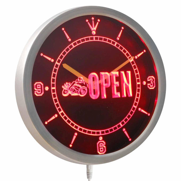 ADVPRO Motorcycle Biker Open Auto Shop Neon Sign LED Wall Clock nc0421 - Red
