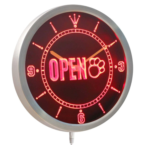 ADVPRO Pet Dog Cat Grooming Open Paw Print Neon Sign LED Wall Clock nc0422 - Red