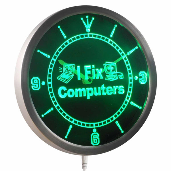 ADVPRO I Fix Computer Repair Gift Neon Sign LED Wall Clock nc0426 - Green