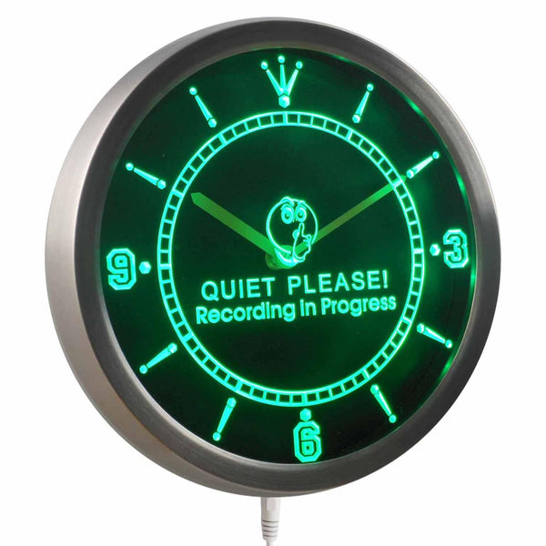 ADVPRO Recording in Progress Quiet Please On Air Neon Sign LED Wall Clock nc0440 - Green
