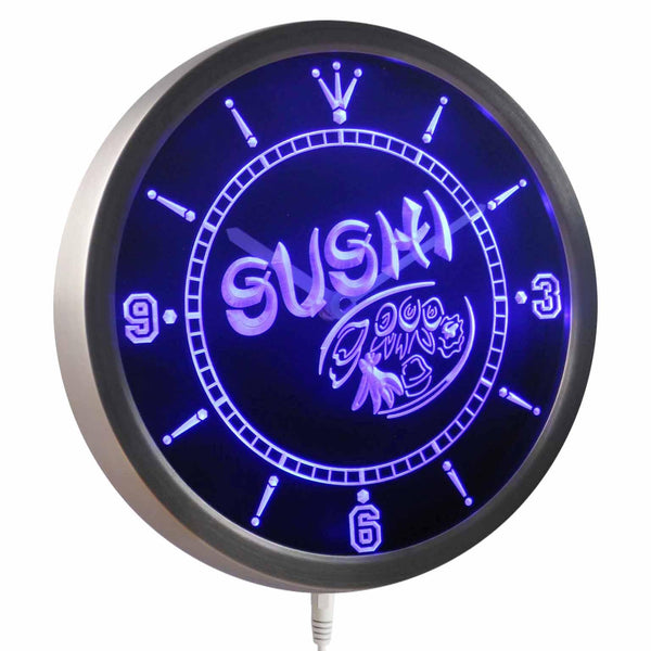 ADVPRO Sushi Japan Food Cafe Neon Sign LED Wall Clock nc0444 - Blue