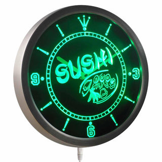 ADVPRO Sushi Japan Food Cafe Neon Sign LED Wall Clock nc0444 - Green