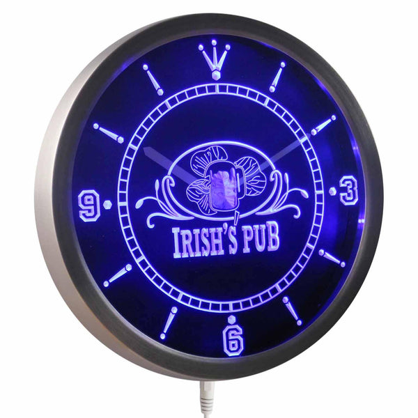 ADVPRO Irish Pub Bar Club Beer Shamrock Neon Sign LED Wall Clock nc0445 - Blue