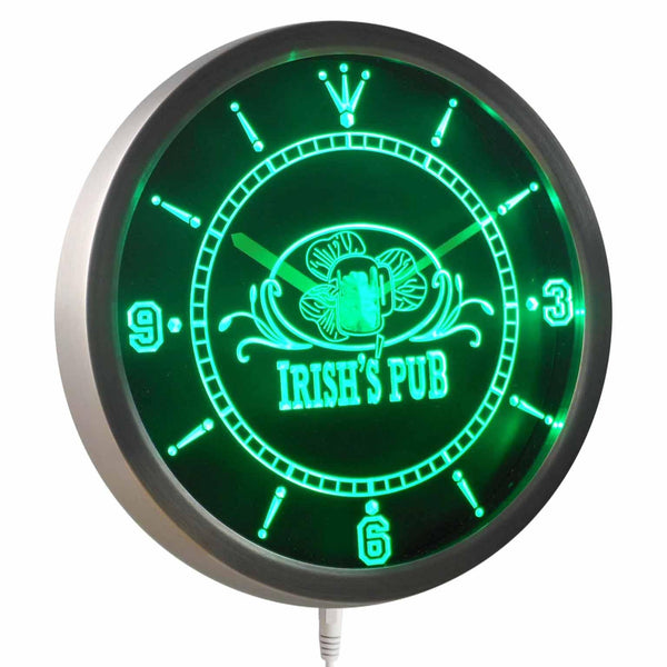 ADVPRO Irish Pub Bar Club Beer Shamrock Neon Sign LED Wall Clock nc0445 - Green
