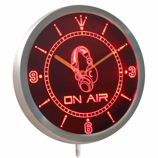 ADVPRO On The Air Headphone Bar Neon Sign LED Wall Clock nc0446 - Red