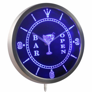 ADVPRO Cocktails Bar Open Beer Wine Neon Sign LED Wall Clock nc0447 - Blue