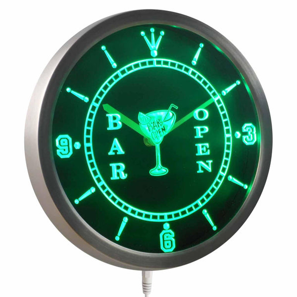 ADVPRO Cocktails Bar Open Beer Wine Neon Sign LED Wall Clock nc0447 - Green