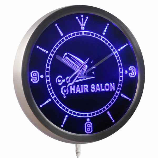 ADVPRO Hair Salon Cut Scissor Comb Neon Sign LED Wall Clock nc0451 - Blue