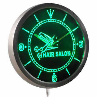 ADVPRO Hair Salon Cut Scissor Comb Neon Sign LED Wall Clock nc0451 - Green