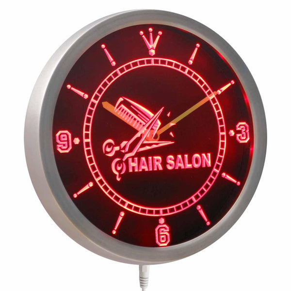 ADVPRO Hair Salon Cut Scissor Comb Neon Sign LED Wall Clock nc0451 - Red