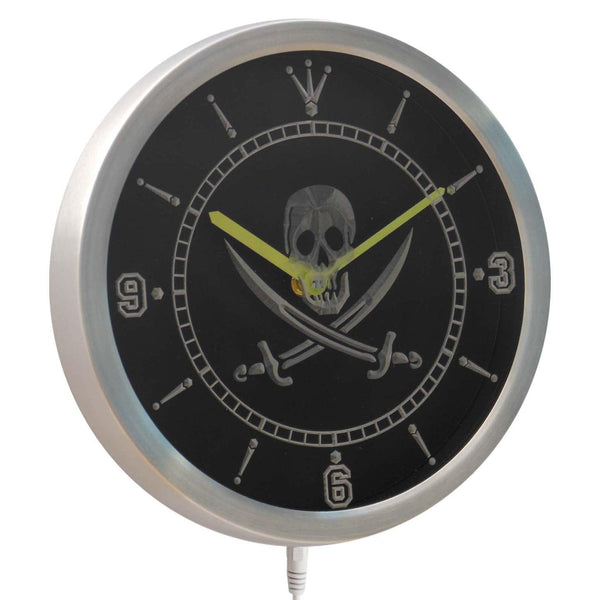 ADVPRO Pirates Skull Head Bar Pub Beer Neon Sign LED Wall Clock nc0452 - Multi-color