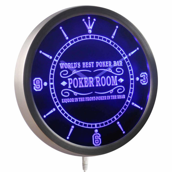 ADVPRO Best Poker Room Liquor in Front Bar Beer Neon Sign LED Wall Clock nc0454 - Blue