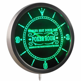 ADVPRO Best Poker Room Liquor in Front Bar Beer Neon Sign LED Wall Clock nc0454 - Green