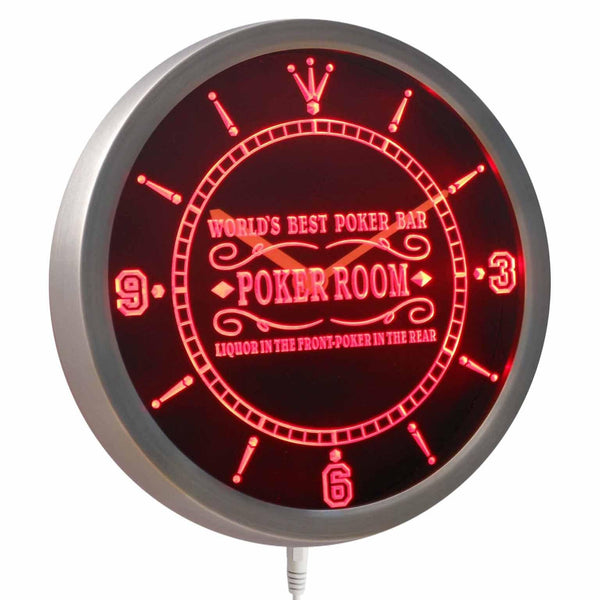 ADVPRO Best Poker Room Liquor in Front Bar Beer Neon Sign LED Wall Clock nc0454 - Red