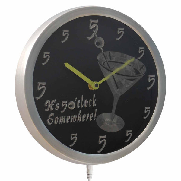 ADVPRO It's 5 O'clock pm Somewhere Cocktails Bar Beer Gift Neon LED Wall Clock nc0459 - Multi-color