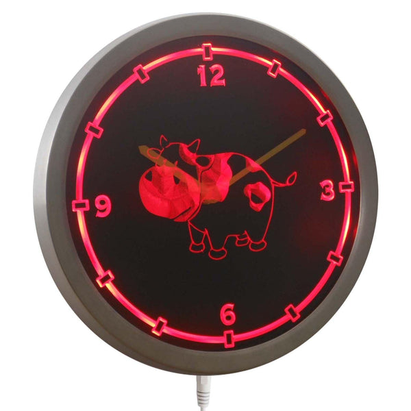 ADVPRO Cow Neon Sign LED Wall Clock nc0703 - Red