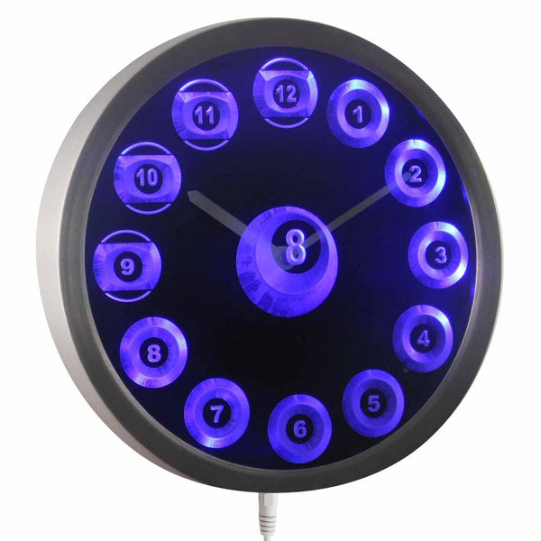ADVPRO 8 Ball Billiards Cue Pool Game Room Bar Neon Sign LED Wall Clock nc0909 - Blue