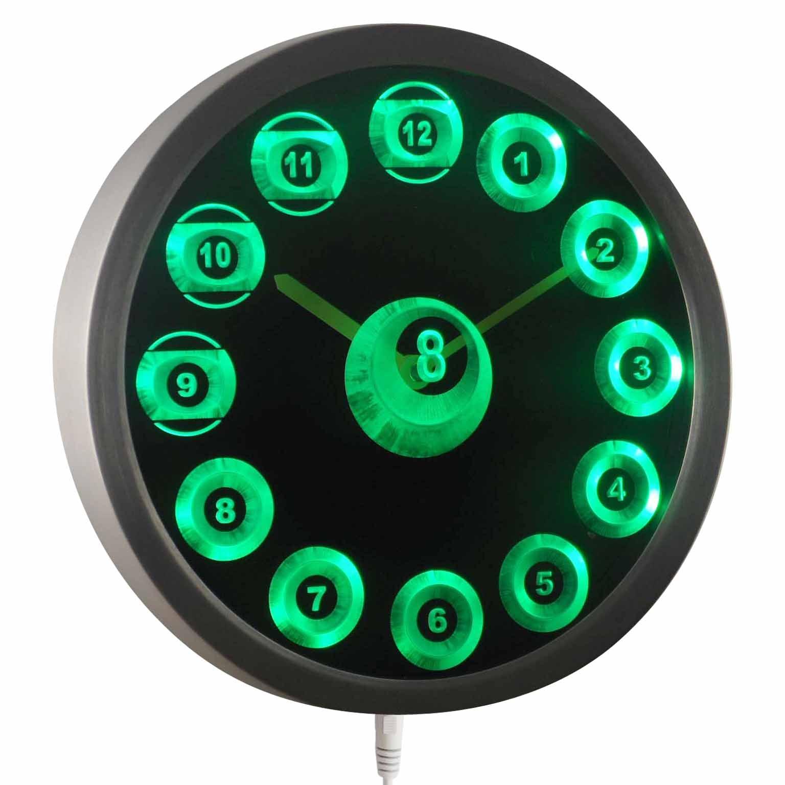 ADVPRO 8 Ball Billiards Cue Pool Game Room Bar Neon Sign LED Wall Clock ...