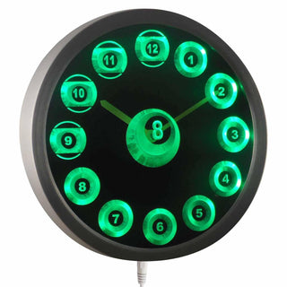 ADVPRO 8 Ball Billiards Cue Pool Game Room Bar Neon Sign LED Wall Clock nc0909 - Green