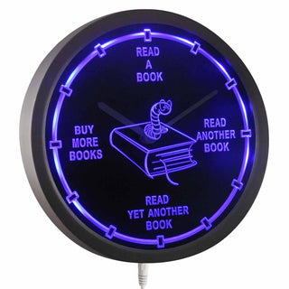 ADVPRO Avid Reader Book Worm Novels Neon Sign LED Wall Clock nc0912 - Blue