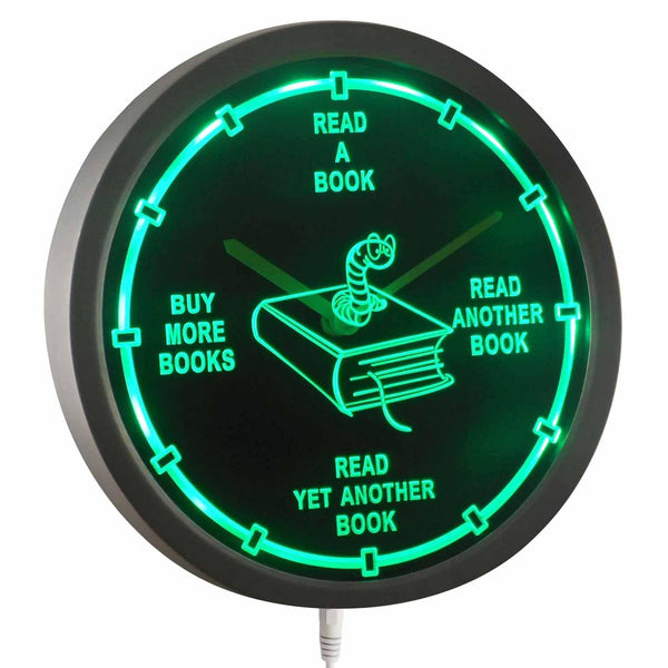 ADVPRO Avid Reader Book Worm Novels Neon Sign LED Wall Clock nc0912 - Green