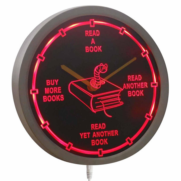 ADVPRO Avid Reader Book Worm Novels Neon Sign LED Wall Clock nc0912 - Red