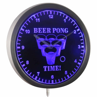 ADVPRO Beer Pong Time Drinking Bar Beer Game Neon Sign LED Wall Clock nc0915 - Blue